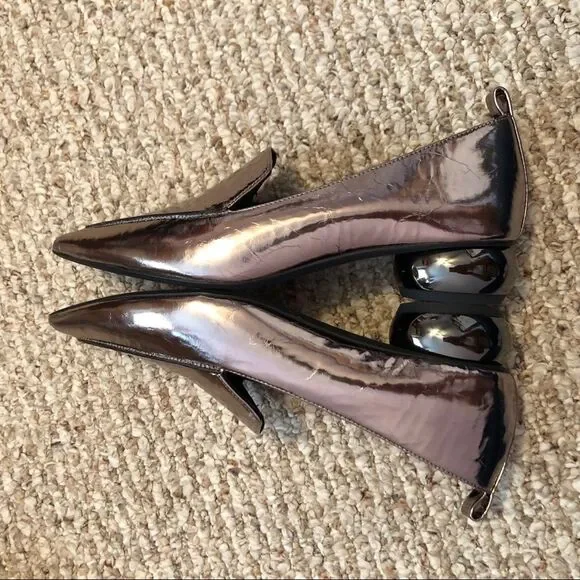 NEW Jeffrey Campbell Viona Metallic Pointed Toe Loafer Size 6 Low Round Heel